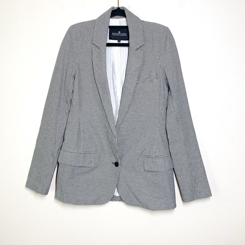 Designers Remix Charlotte Eskildsen Leroy Blazer 34 US 4 Black White Check Plaid